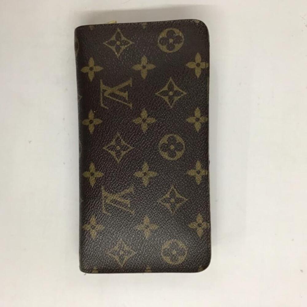 Louis Vuitton Long Wallet Round Zipper Leather Black Brown